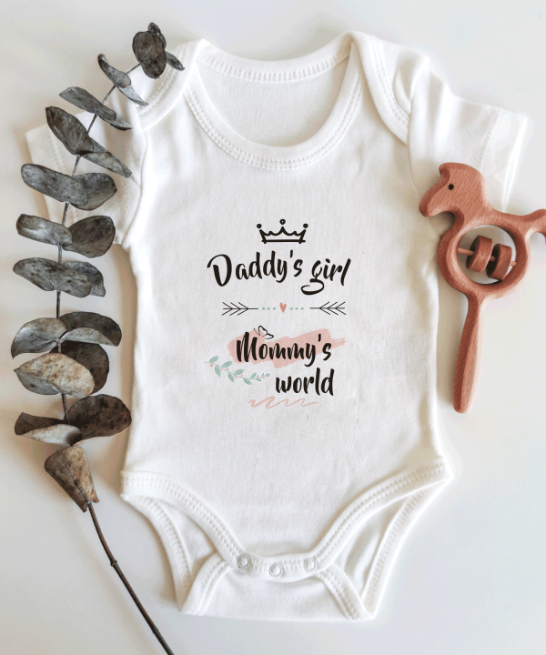Daddy's Girl Mommy's World Yazılı Kısa / Uzun Kol Çıtçıtlı Bebek Body