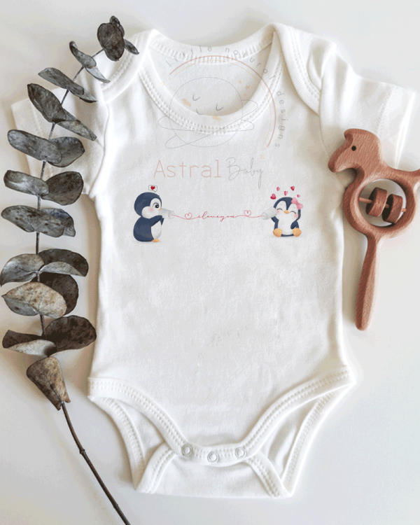 I Love Yazılı ve Penguen Desenli Kısa / Uzun Kol Çıtçıtlı Bebek Body