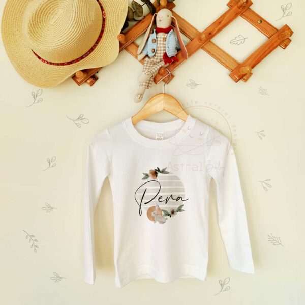Vintage Çiçek ve Tavşan Desenli Çocuk Uzun Kol T-shirt