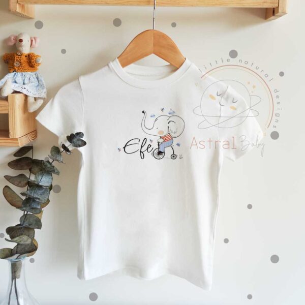 Bisikletli Fil Desenli Desenli Çocuk T-shirt (Erkek Bebek)