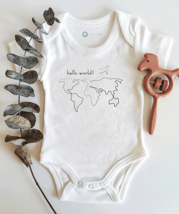 Hello World Harita Desenli Kısa / Uzun Kol Çıtçıtlı Bebek Body