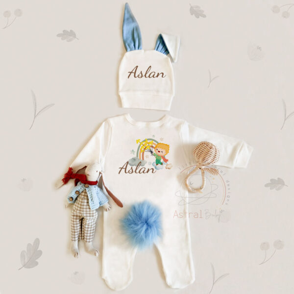 Küçük Prens ve Gökkuşağı Desenli Tavşan Model İsimli 3'lü Tulum Set