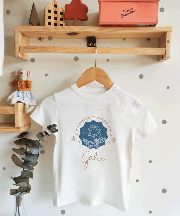 Minimal Mavi Gül Desenli Çocuk T-shirt