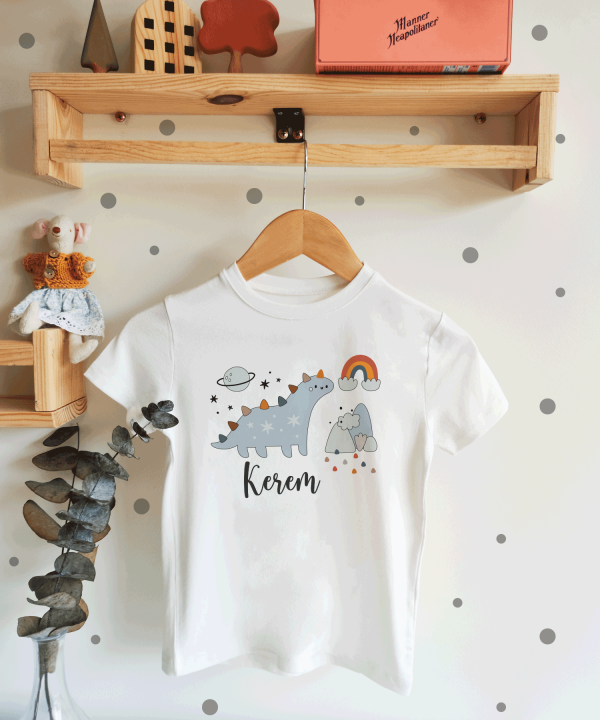 Dinozor ve Gezegen Desenli Çocuk T-shirt