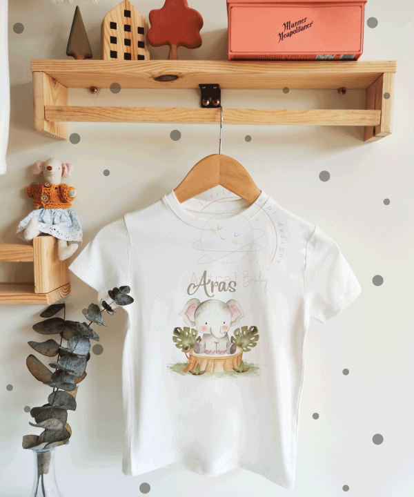Fil ve Yapraklar Desenli Çocuk T-shirt